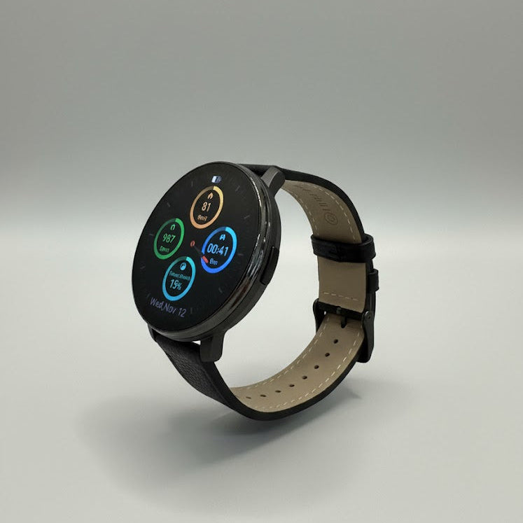 Watch2Care Vital Smartwatch (Black Case) - Black Leather Strap
