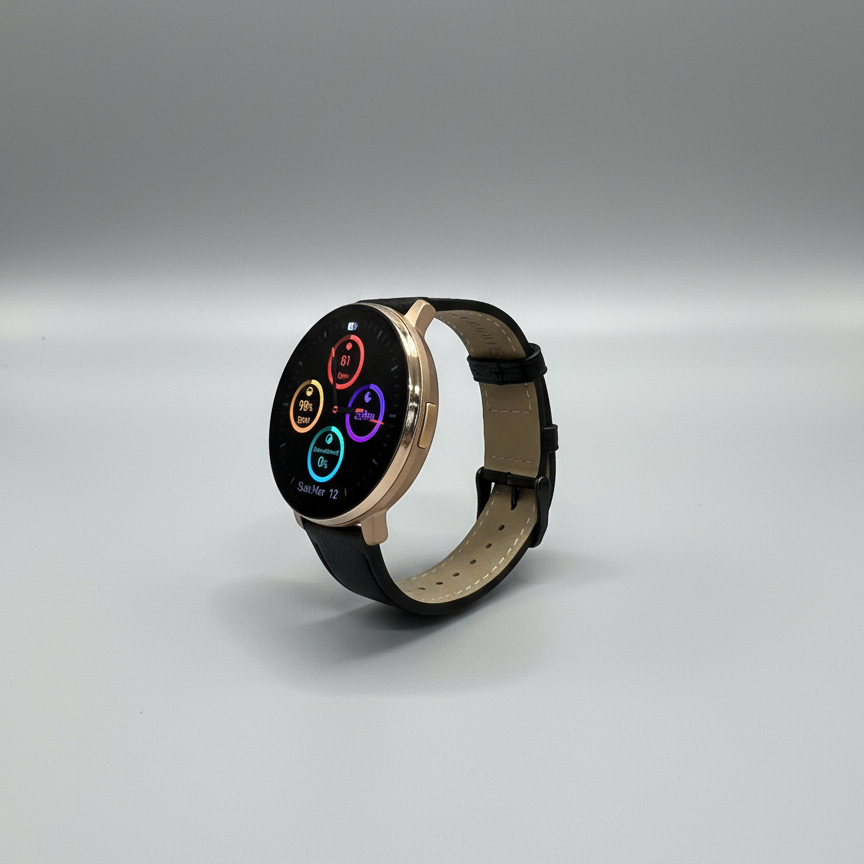 Watch2Care Vital Smartwatch (Rose Gold Case) - Black Leather Strap
