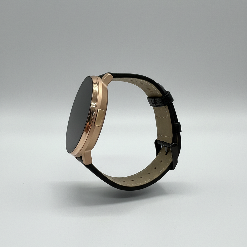 Watch2Care Vital Smartwatch (Rose Gold Case) - Black Leather Strap
