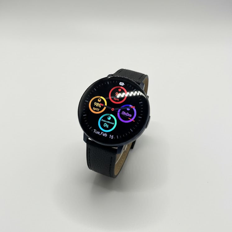 Watch2Care Vital Smartwatch (Navy Blue Case) - Black Leather Strap