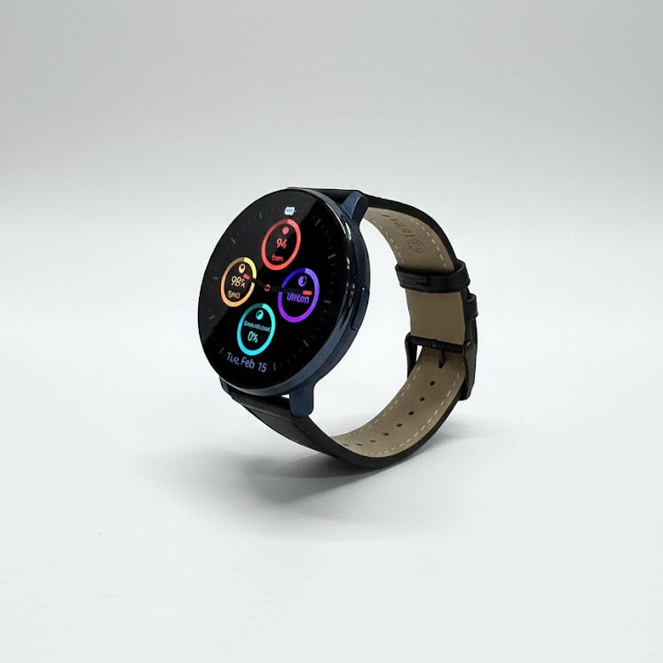 Watch2Care Vital Smartwatch (Navy Blue Case) - Black Leather Strap