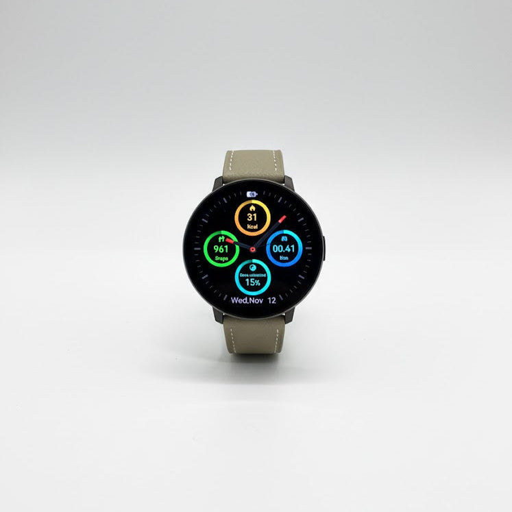 Watch2Care Vital Smartwatch (Black Case) - Light Beige Leather Strap