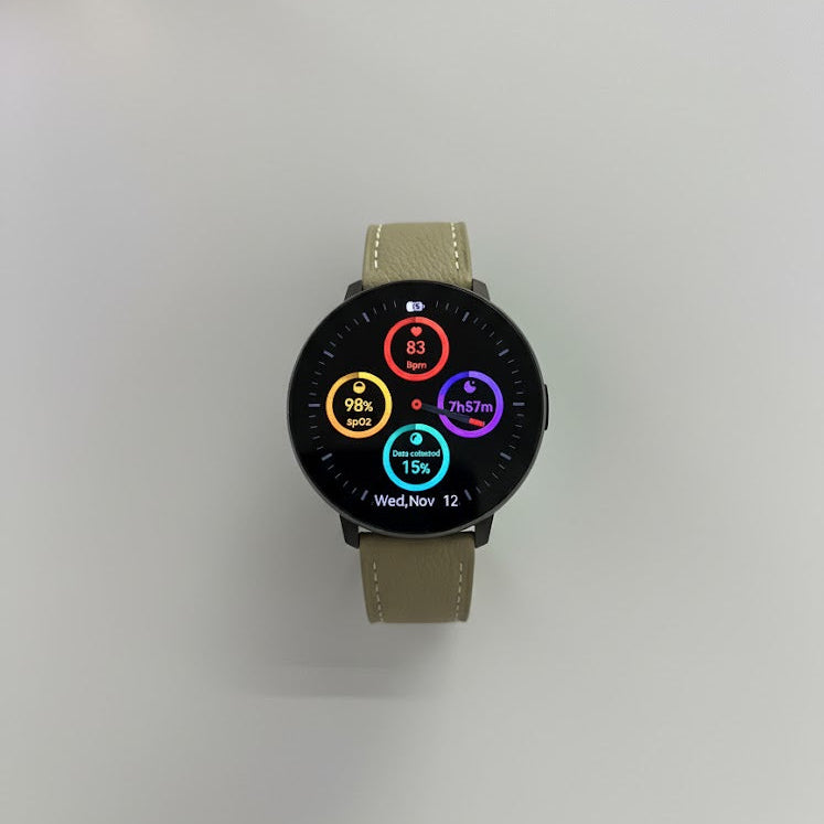 Watch2Care Vital Smartwatch (Black Case) - Light Beige Leather Strap