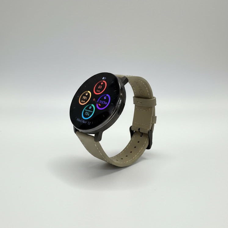 Watch2Care Vital Smartwatch (Black Case) - Light Beige Leather Strap