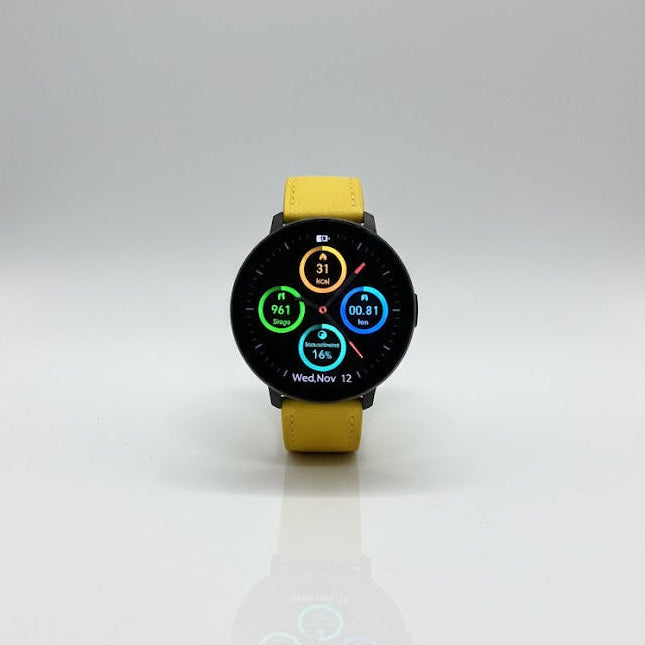 Watch2Care Vital Smartwatch (Black Case) - Yellow Leather Strap