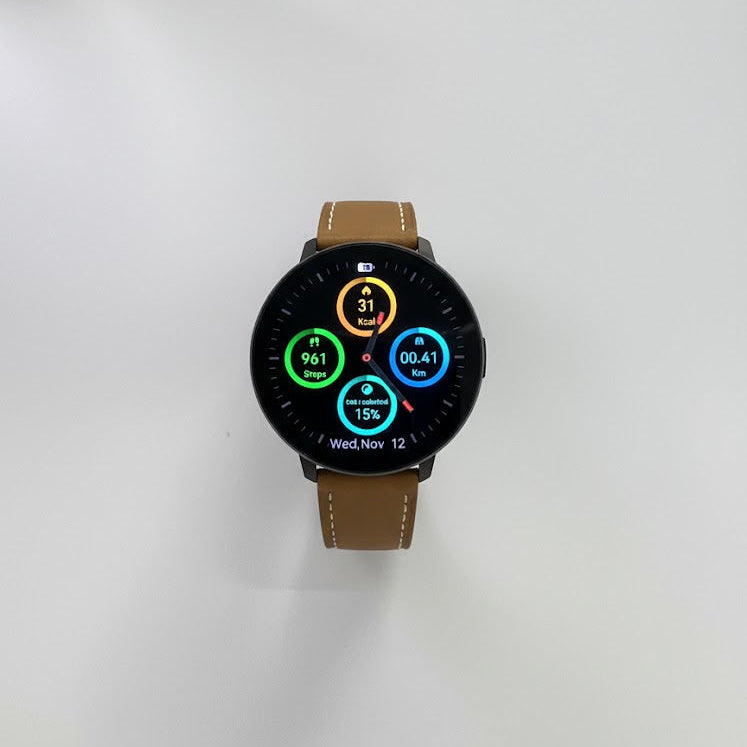 Watch2Care Vital Smartwatch (Black Case) - Brown Leather Strap