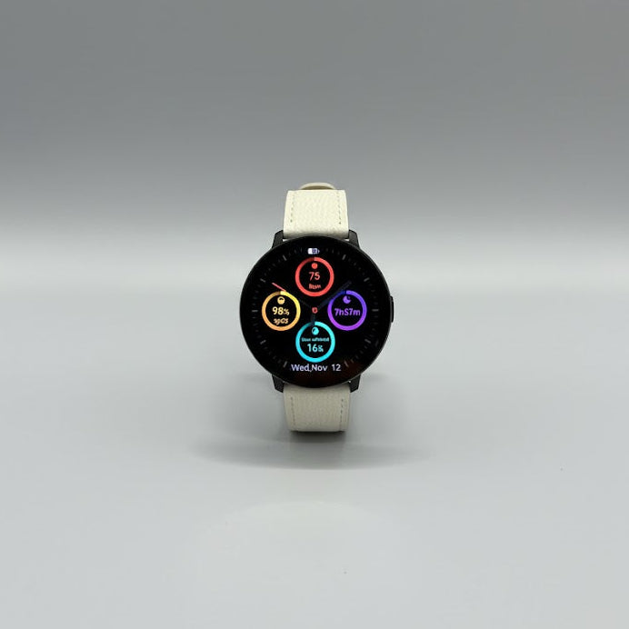 Watch2Care Vital Smartwatch (Black Case) - White Leather Strap