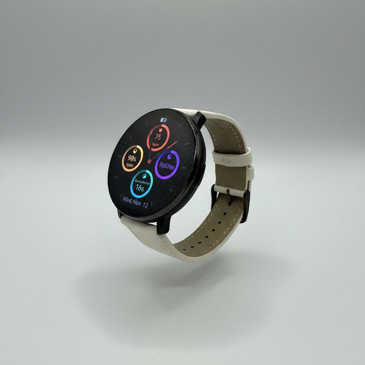 Watch2Care Vital Smartwatch (Black Case) - White Leather Strap