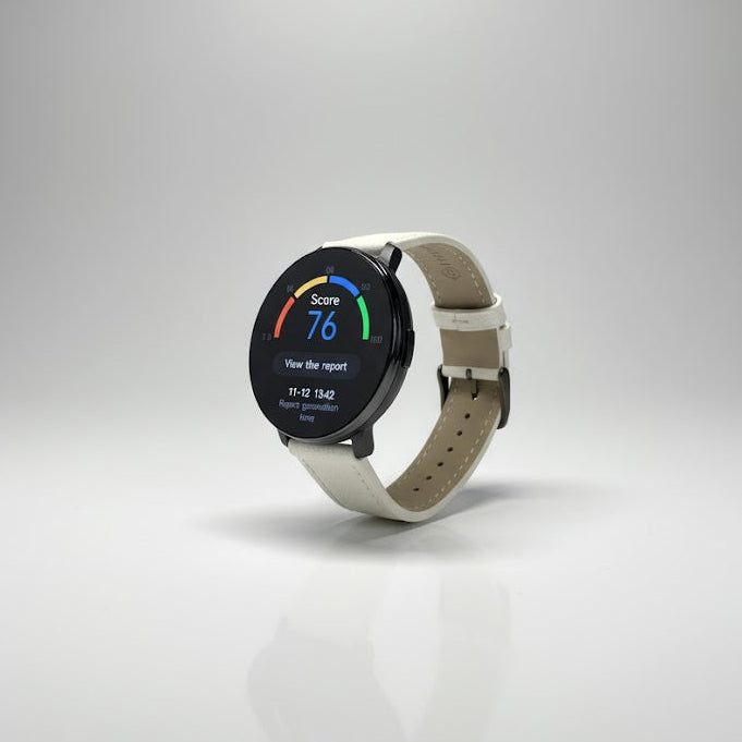 Watch2Care Vital Smartwatch (Black Case) - White Leather Strap