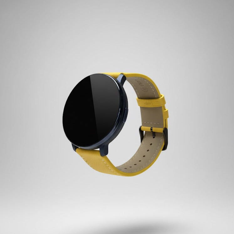 Watch2Care Vital Smartwatch (Navy Blue Case) - Yellow Leather Strap
