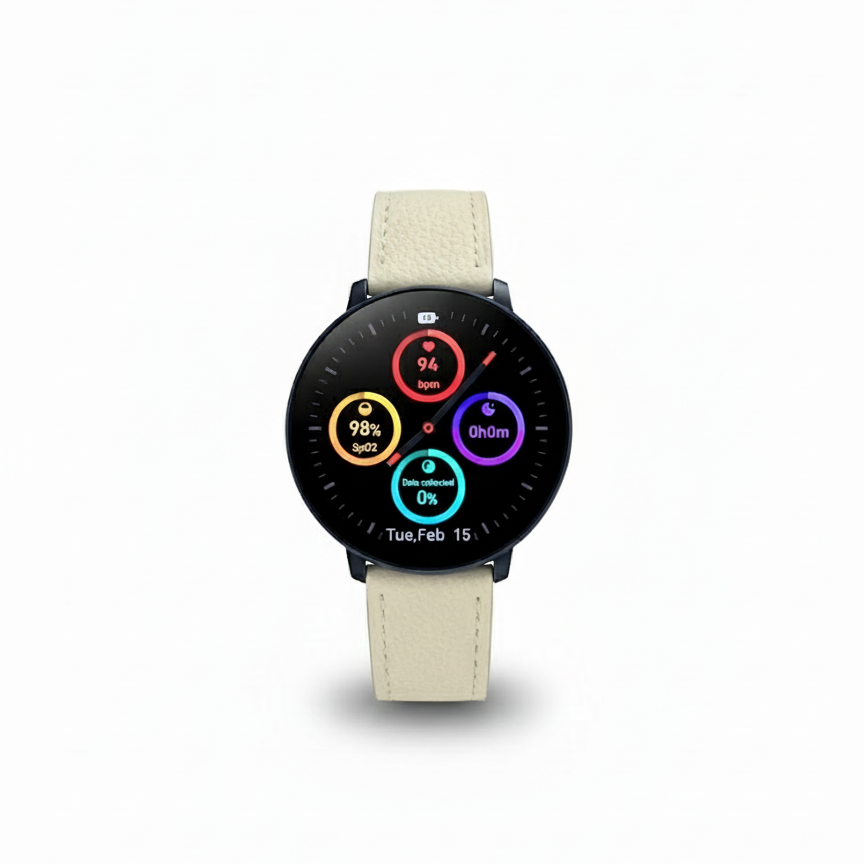 Watch2Care Vital Smartwatch (Navy Blue Case) - White Leather Strap