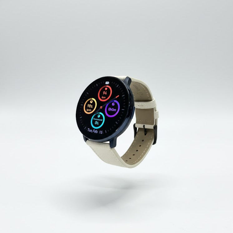 Watch2Care Vital Smartwatch (Navy Blue Case) - White Leather Strap