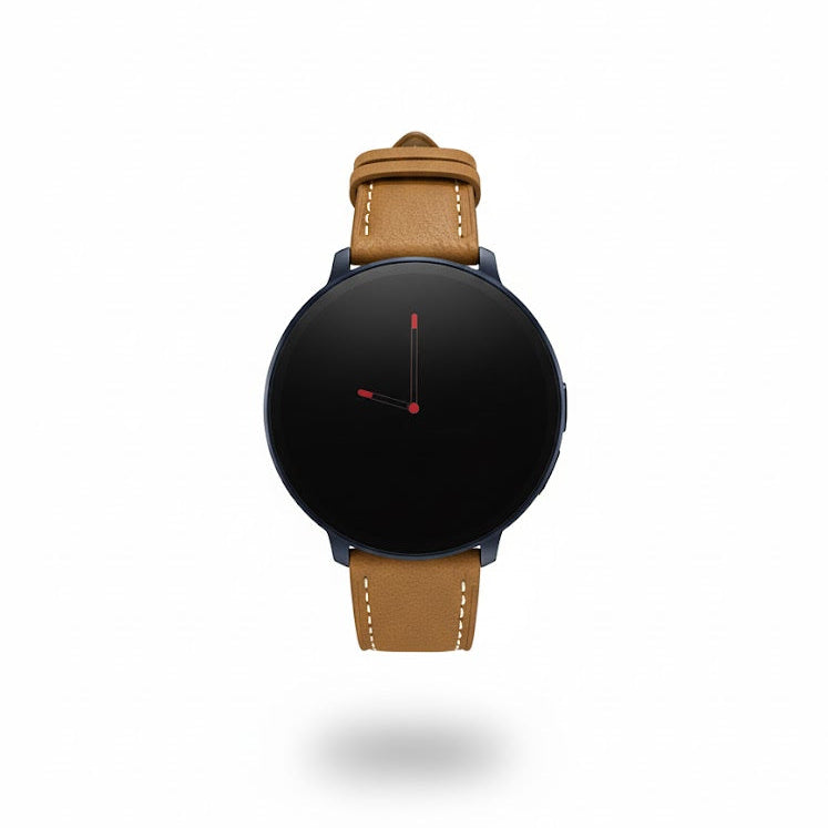 Watch2Care Vital Smartwatch (Navy Blue Case) - Brown Leather Strap