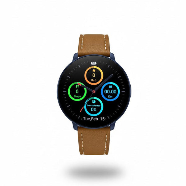 Watch2Care Vital Smartwatch (Navy Blue Case) - Brown Leather Strap