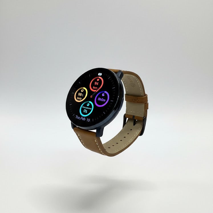 Watch2Care Vital Smartwatch (Navy Blue Case) - Brown Leather Strap