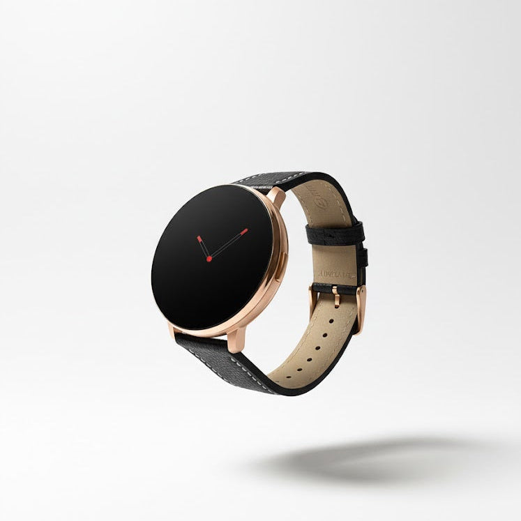 Watch2Care Vital Smartwatch (Rose Gold Case) - Black (with White Stitching) Leather Strap